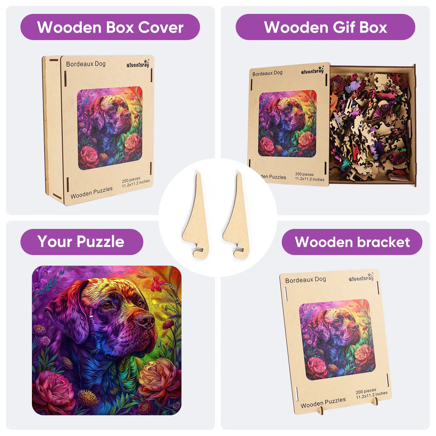 Colored dog design wooden jigsaw puzzle for adults