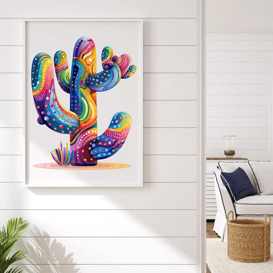 Desert wooden jigsaw puzzle – colorful cactus design by WoodAha