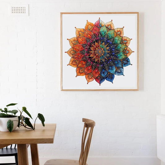 Meditative wooden jigsaw puzzle – colorful mandala design by WoodAha