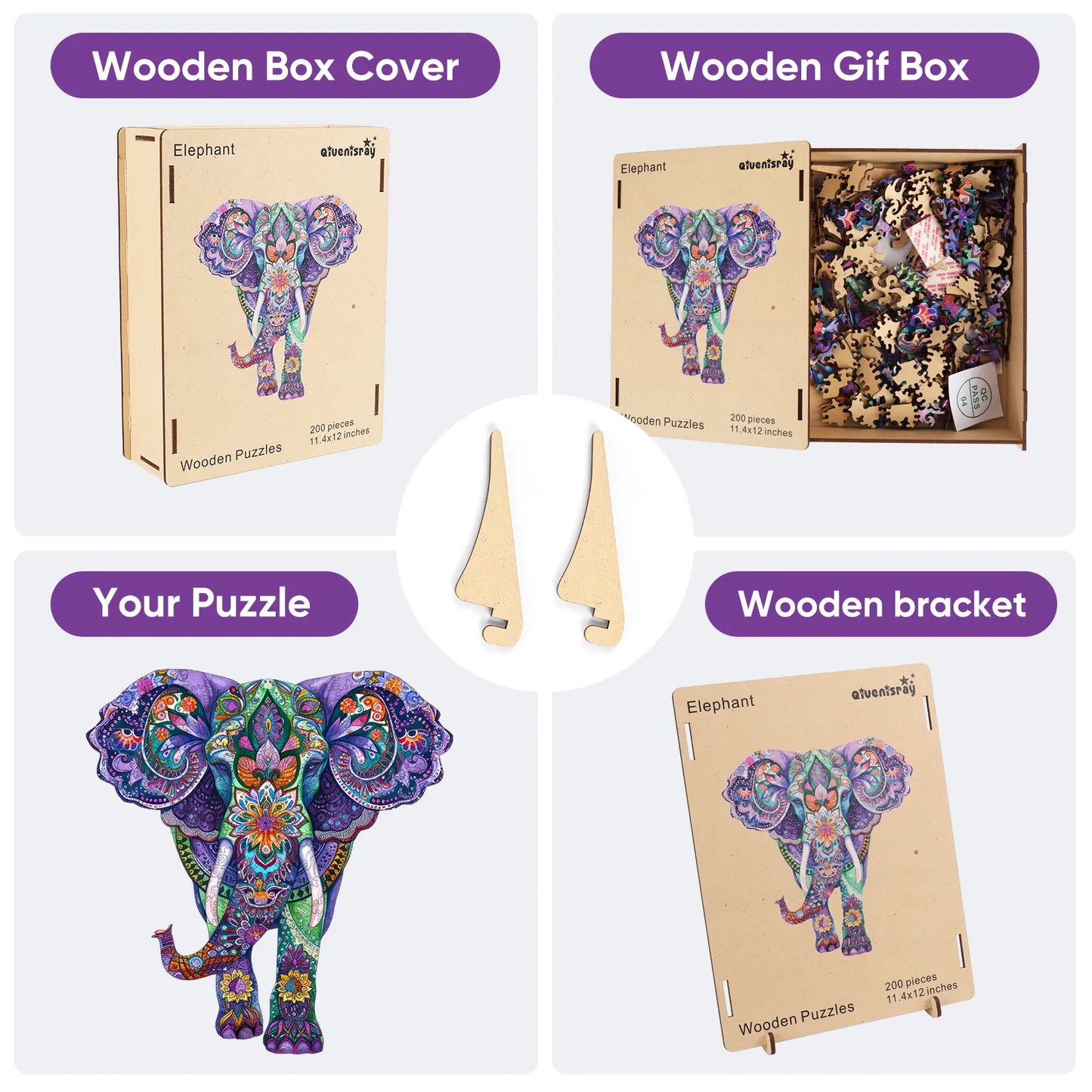 Elephant design wooden jigsaw puzzle for adults