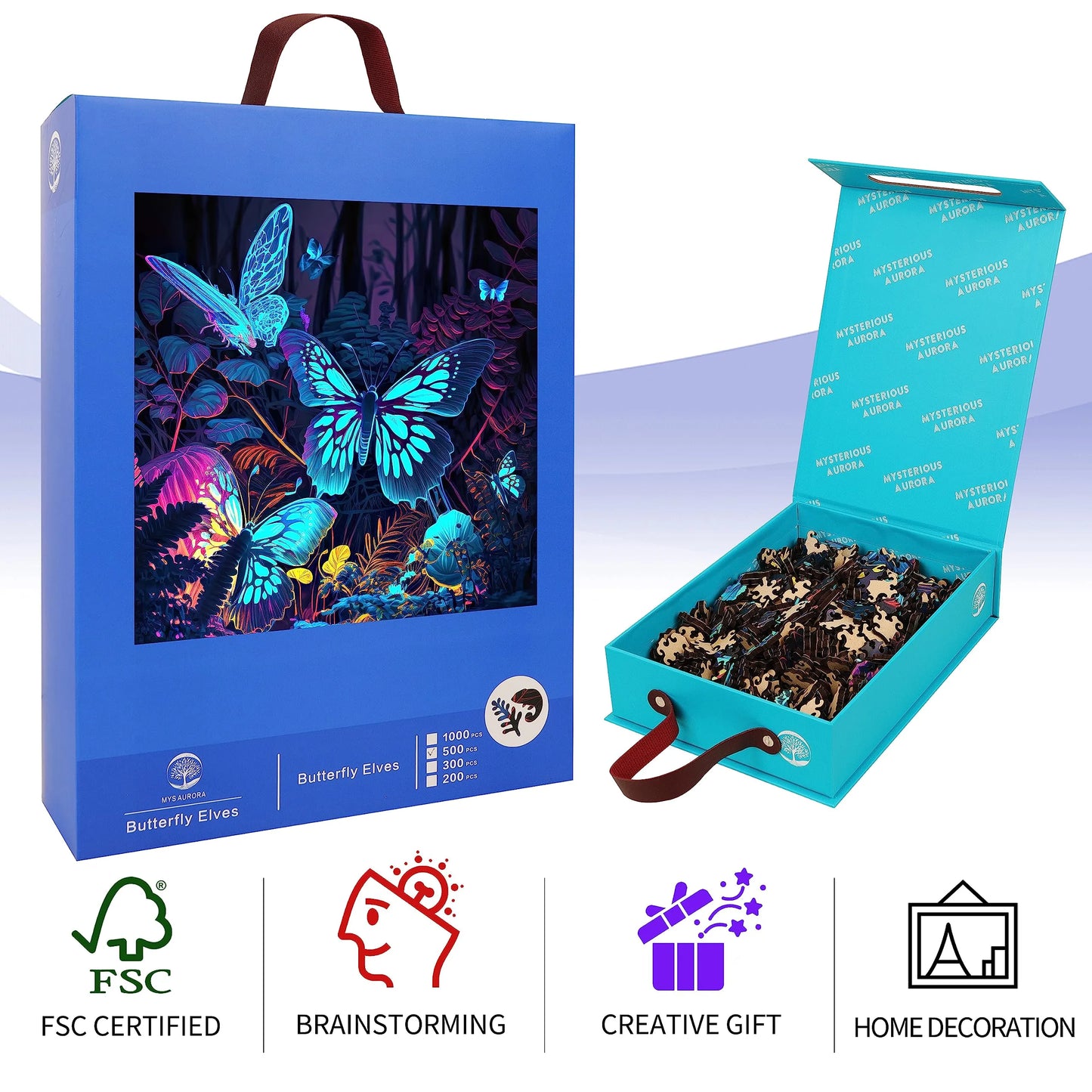 Fluorescent Butterfly II design wooden jigsaw puzzle for adults
