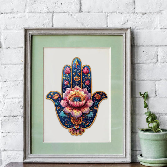 Symbolic wooden jigsaw puzzle – hamsa hand design by WoodAha