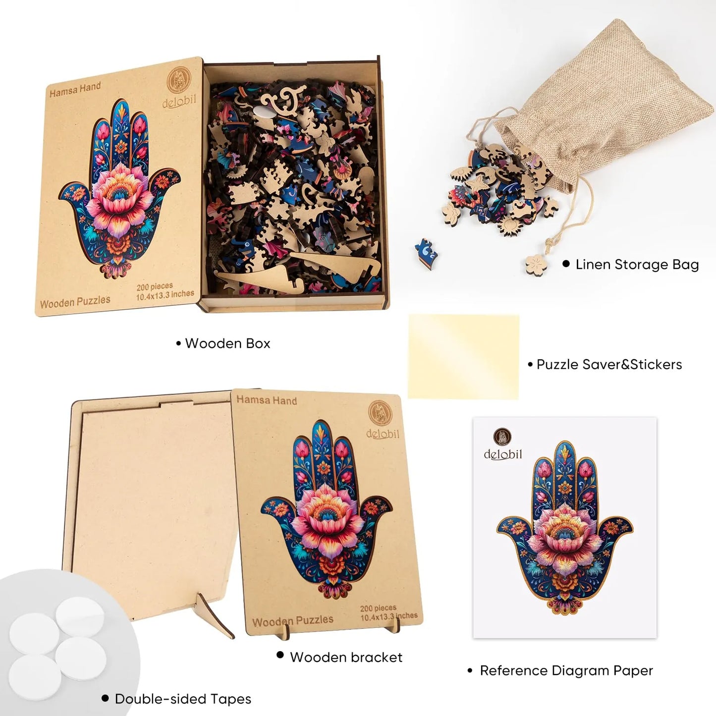 Hamsa hand design wooden jigsaw puzzle for adults
