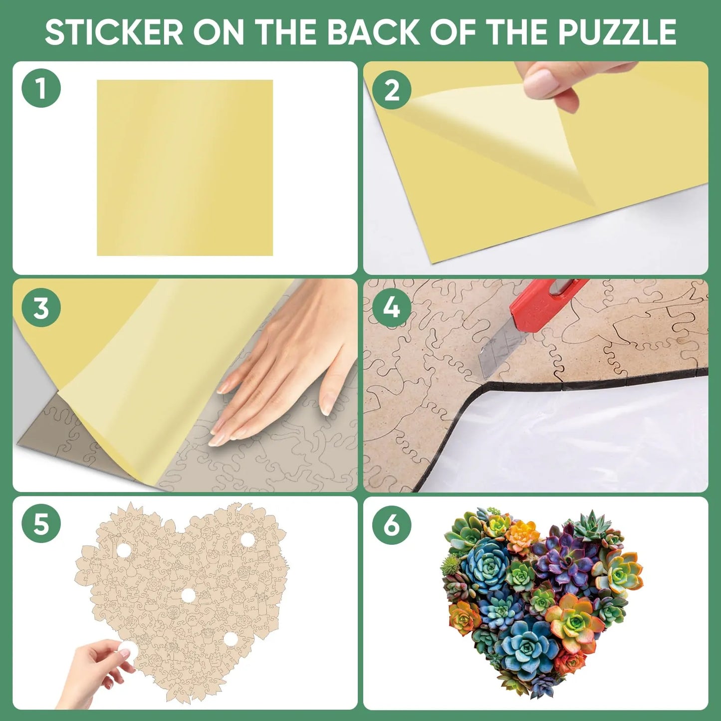 Heart succulent design wooden jigsaw puzzle for adults