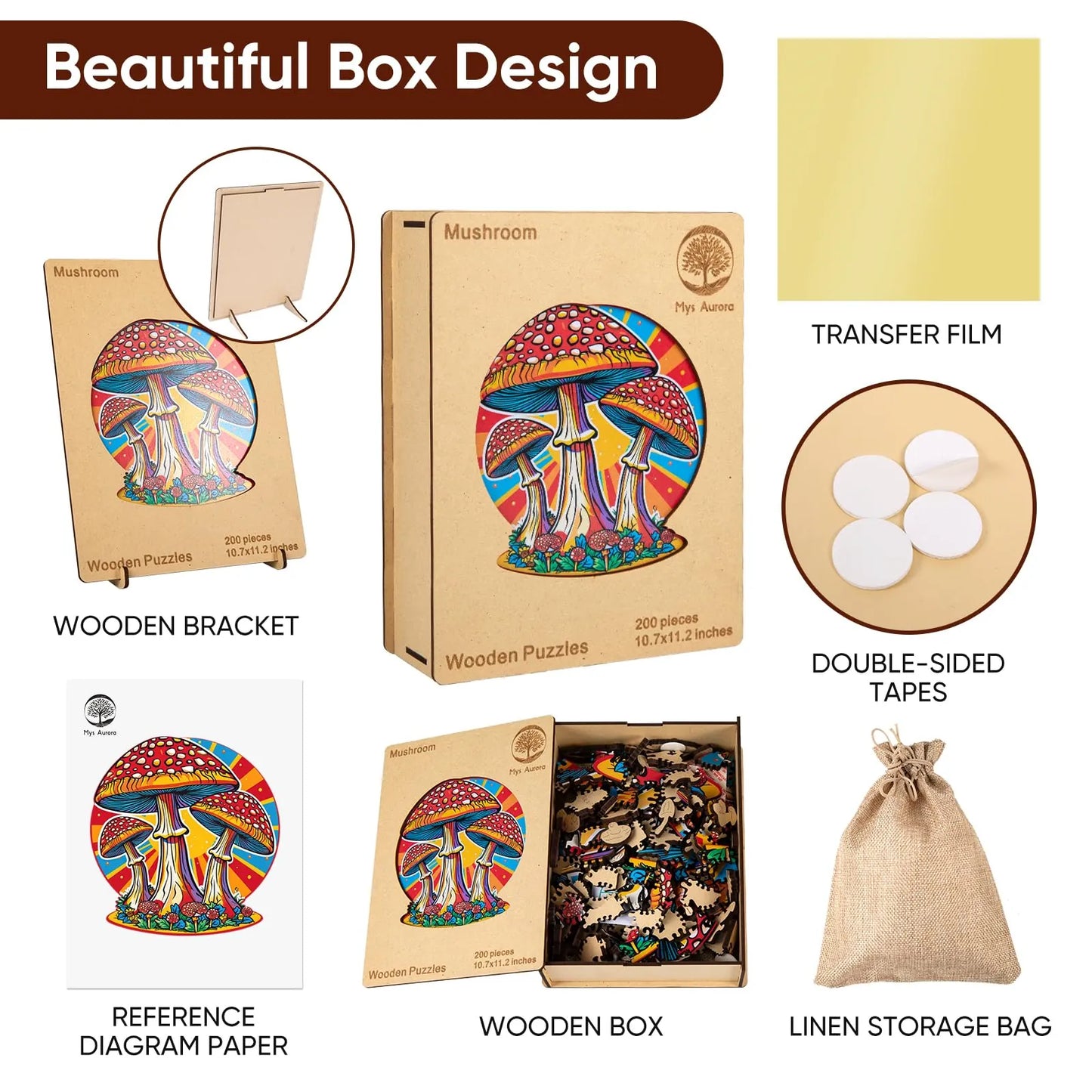 Mushroom design wooden jigsaw puzzle for adults