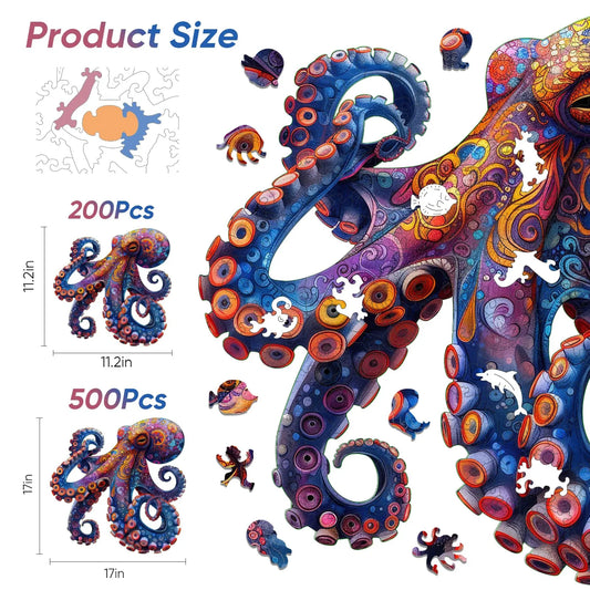 Deep sea wooden jigsaw puzzle – Octopus II design by WoodAha