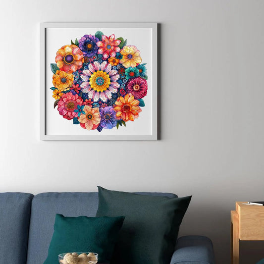 Floral mandala wooden jigsaw puzzle – round flower design by WoodAha