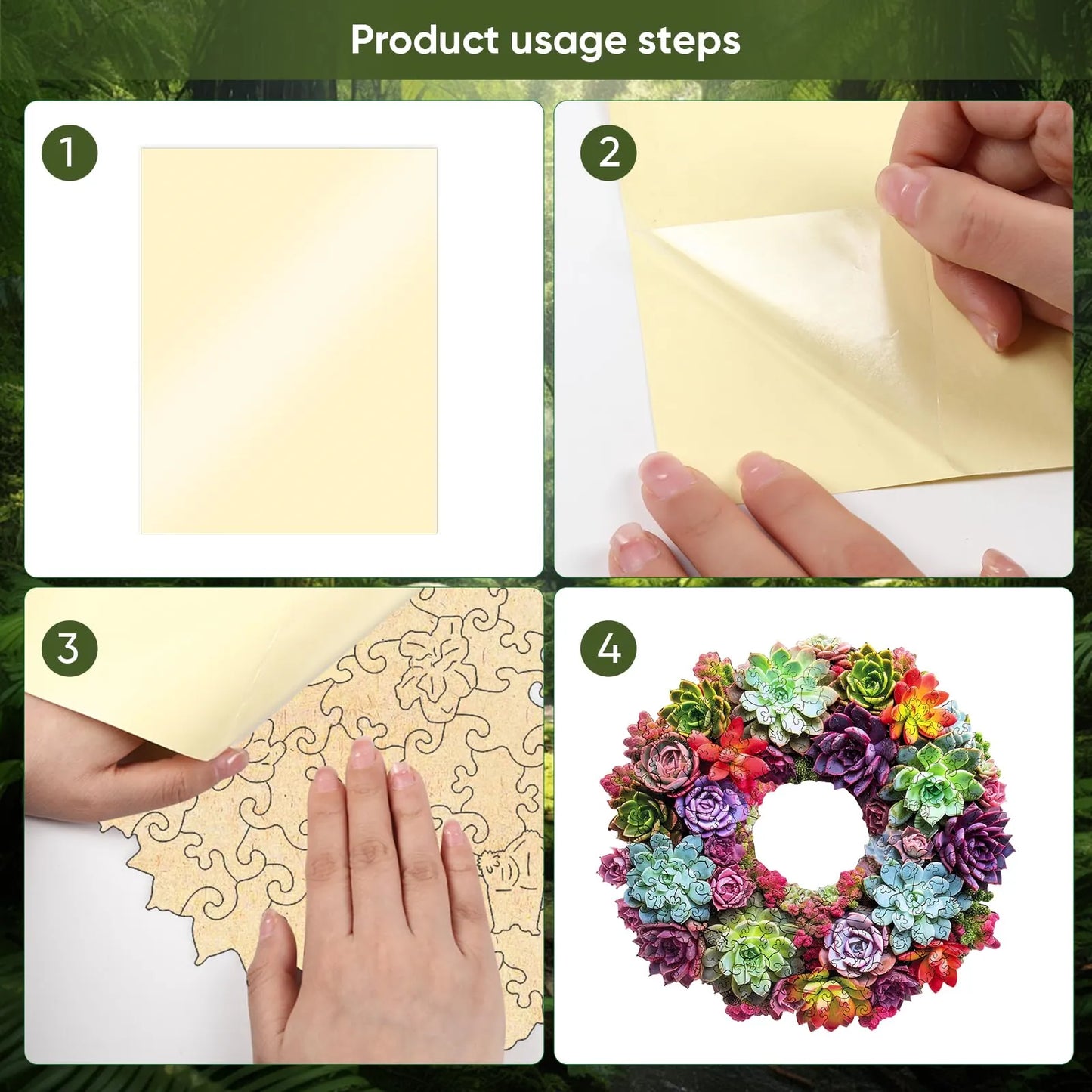 Succulent garland design wooden jigsaw puzzle for adults