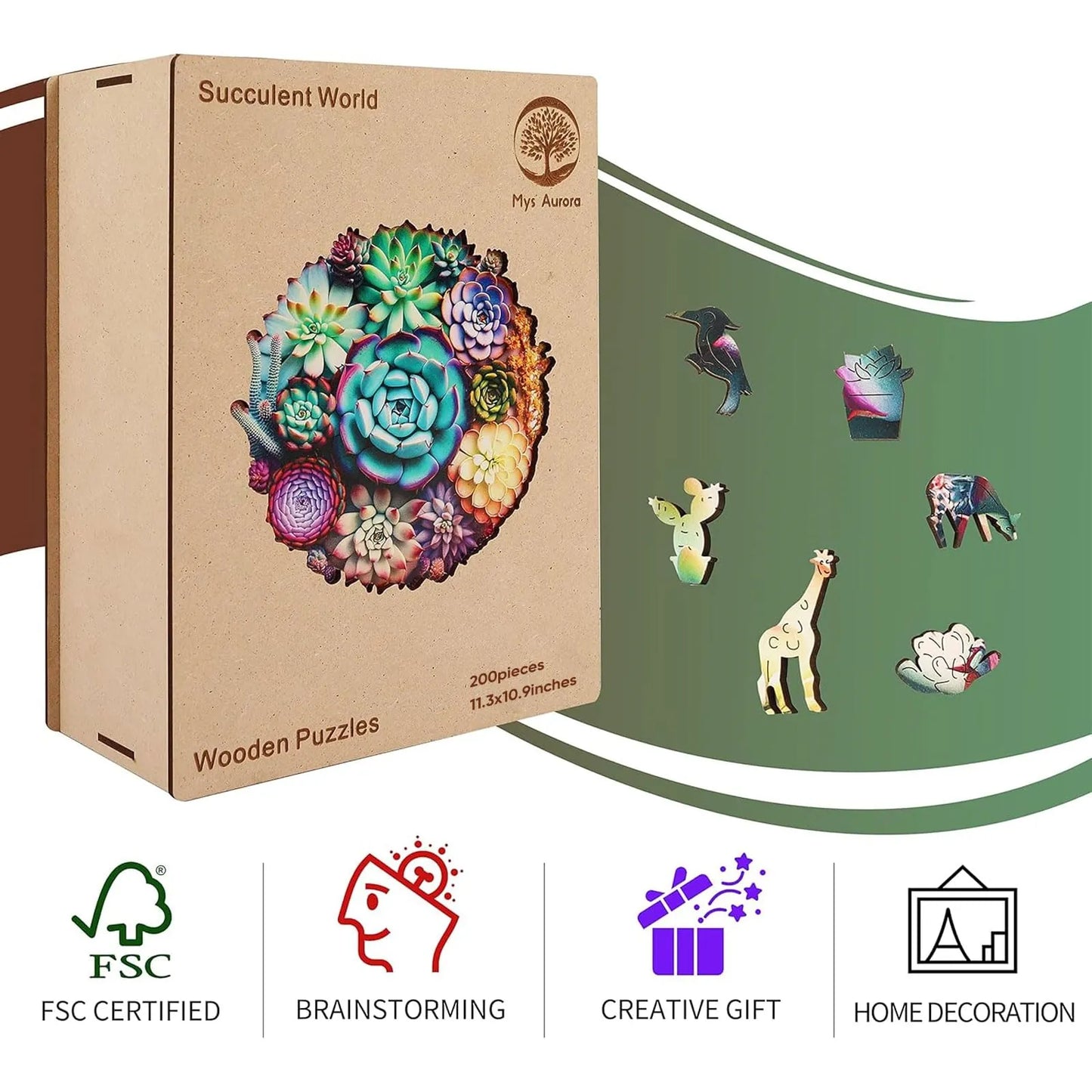 Succulent plants design wooden jigsaw puzzle for adults