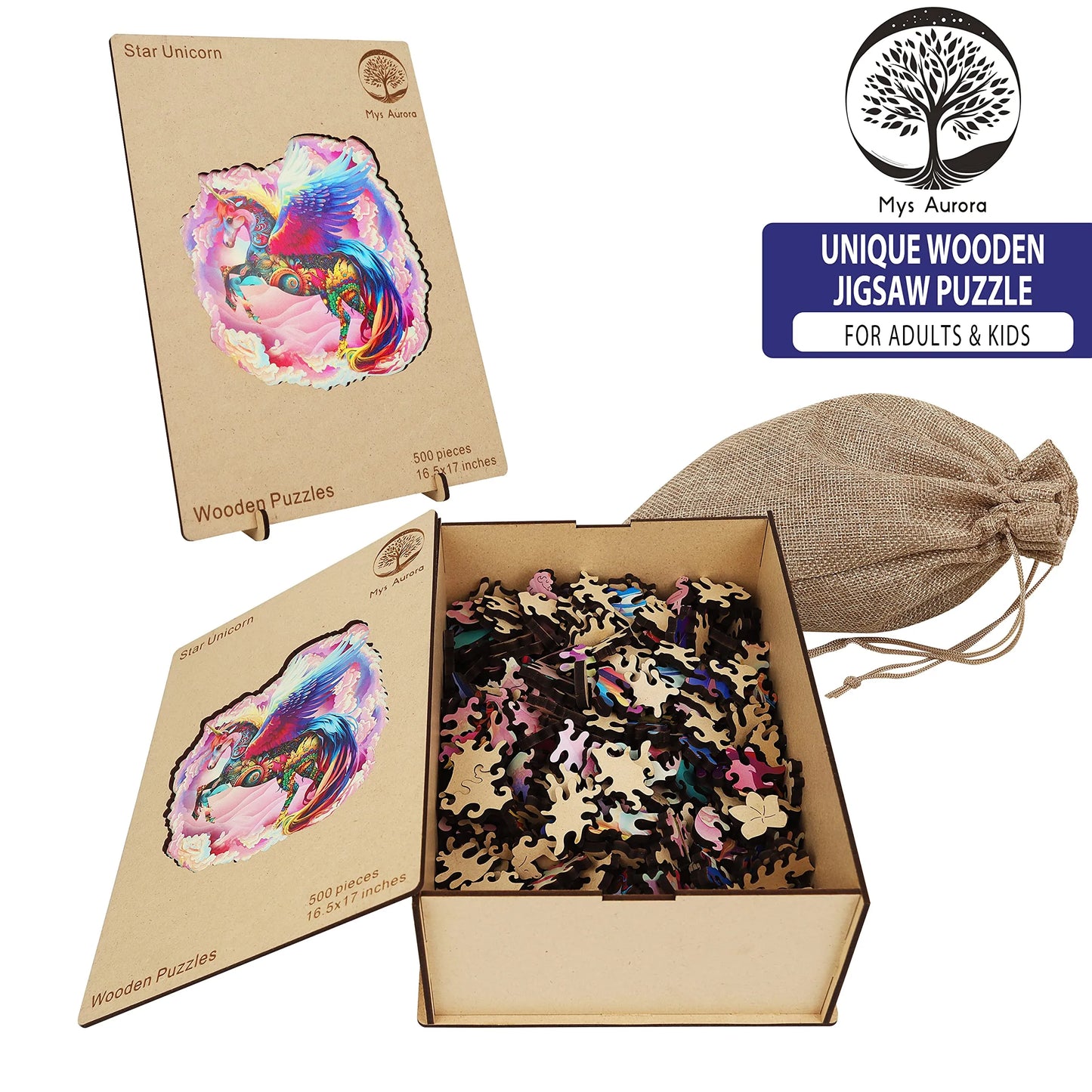 Unicorn design wooden jigsaw puzzle for adults