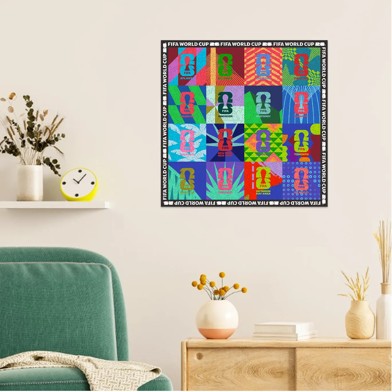 World Cup 2026 wooden puzzle – host cities mosaic square art design
