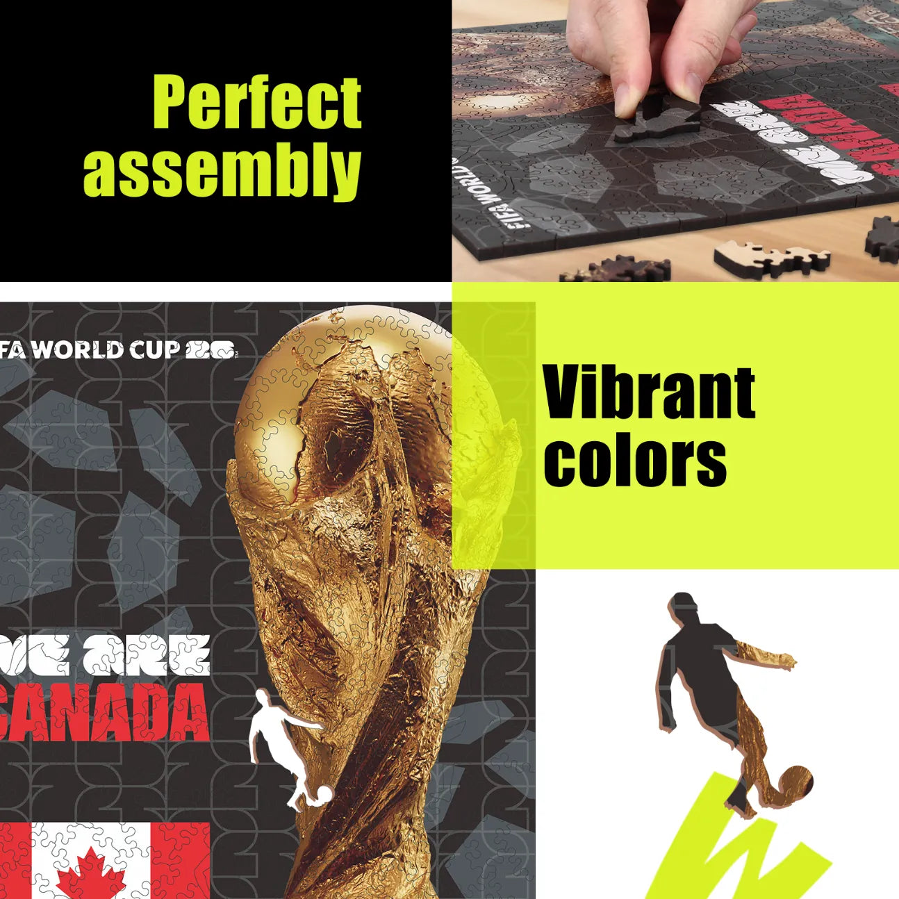 FIFA World Cup 2026 Canada trophy wooden puzzle with laser-cut pieces