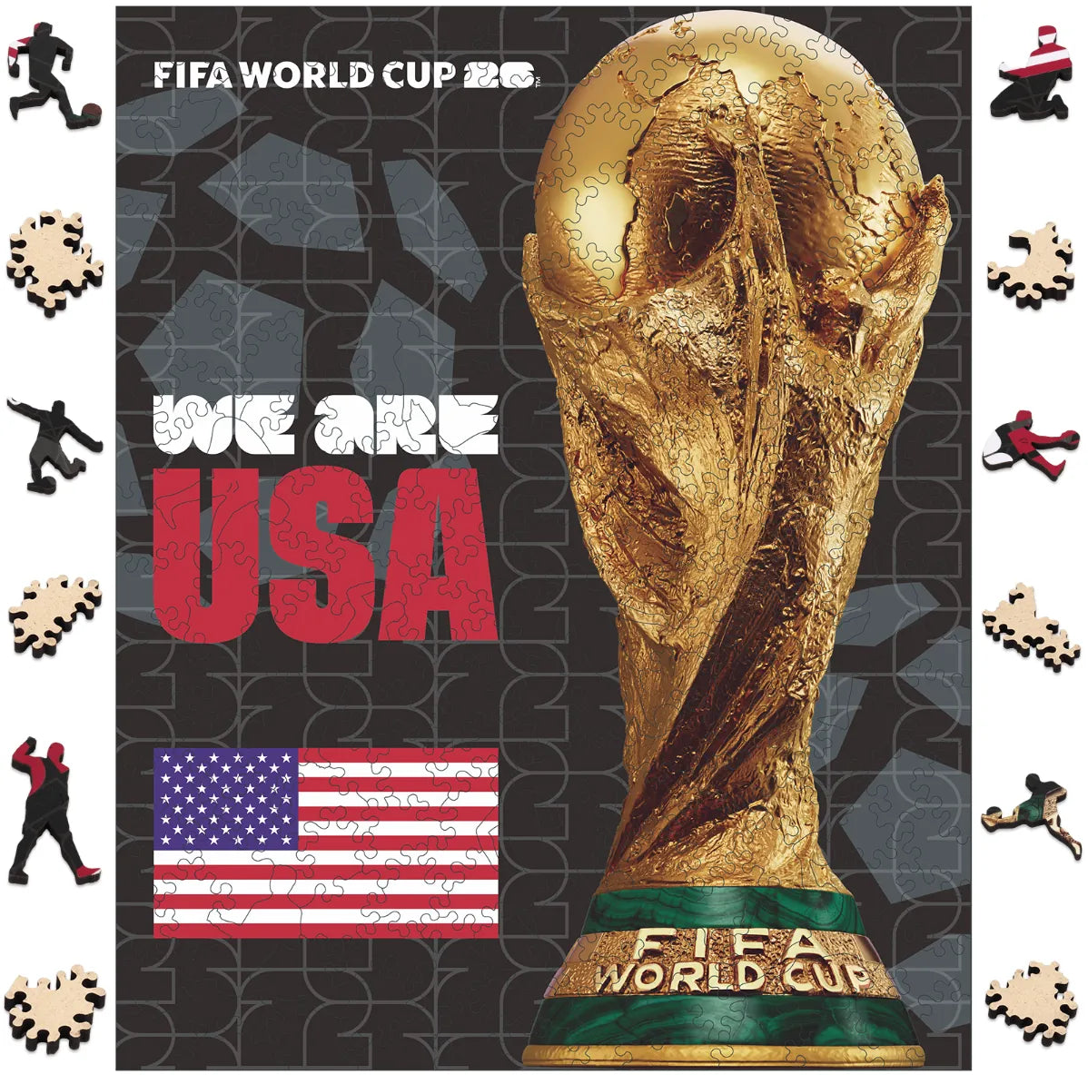 FIFA World Cup 2026 USA trophy poster wooden jigsaw puzzle – officially licensed