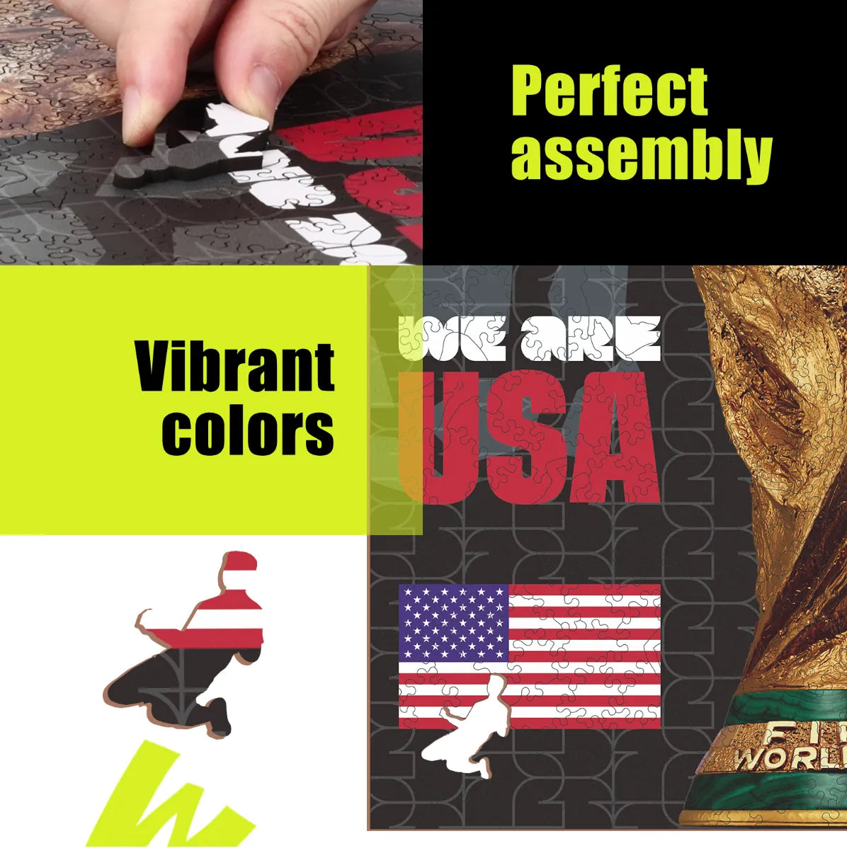 FIFA World Cup 2026 USA trophy wooden puzzle with laser-cut pieces