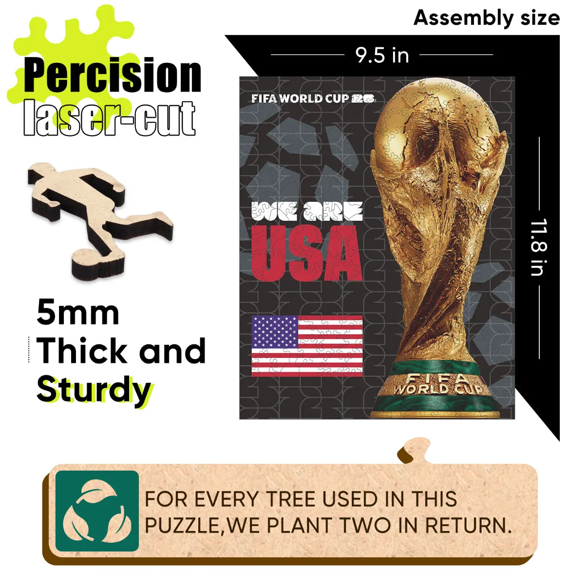 Wooden jigsaw puzzle gift – FIFA World Cup 2026 USA trophy