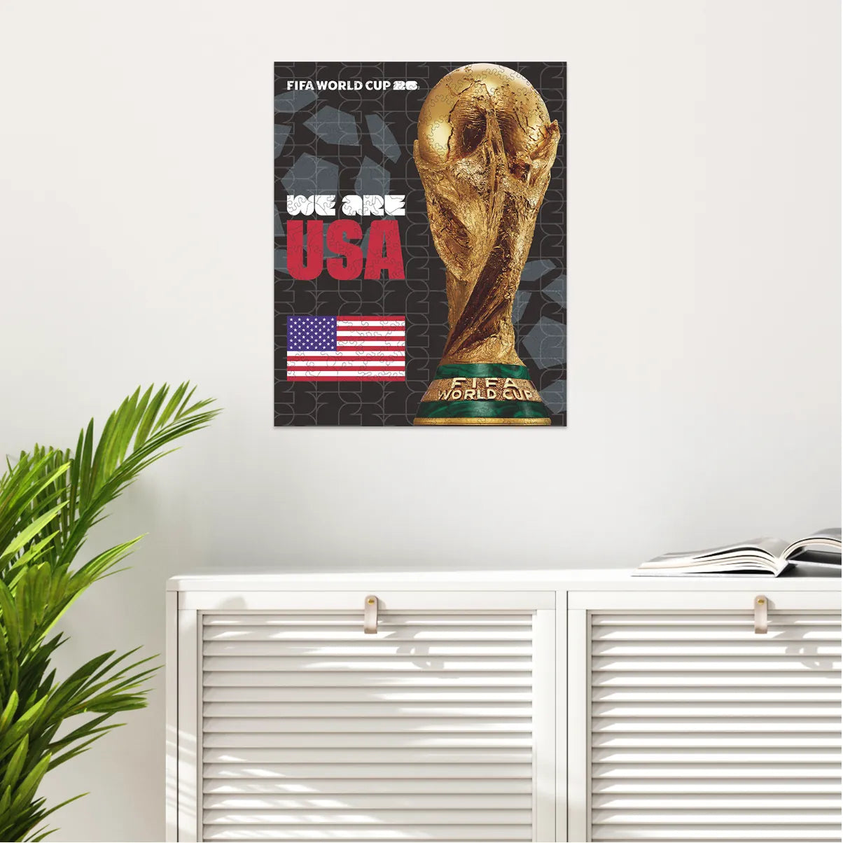 World Cup 2026 wooden puzzle – USA trophy poster design