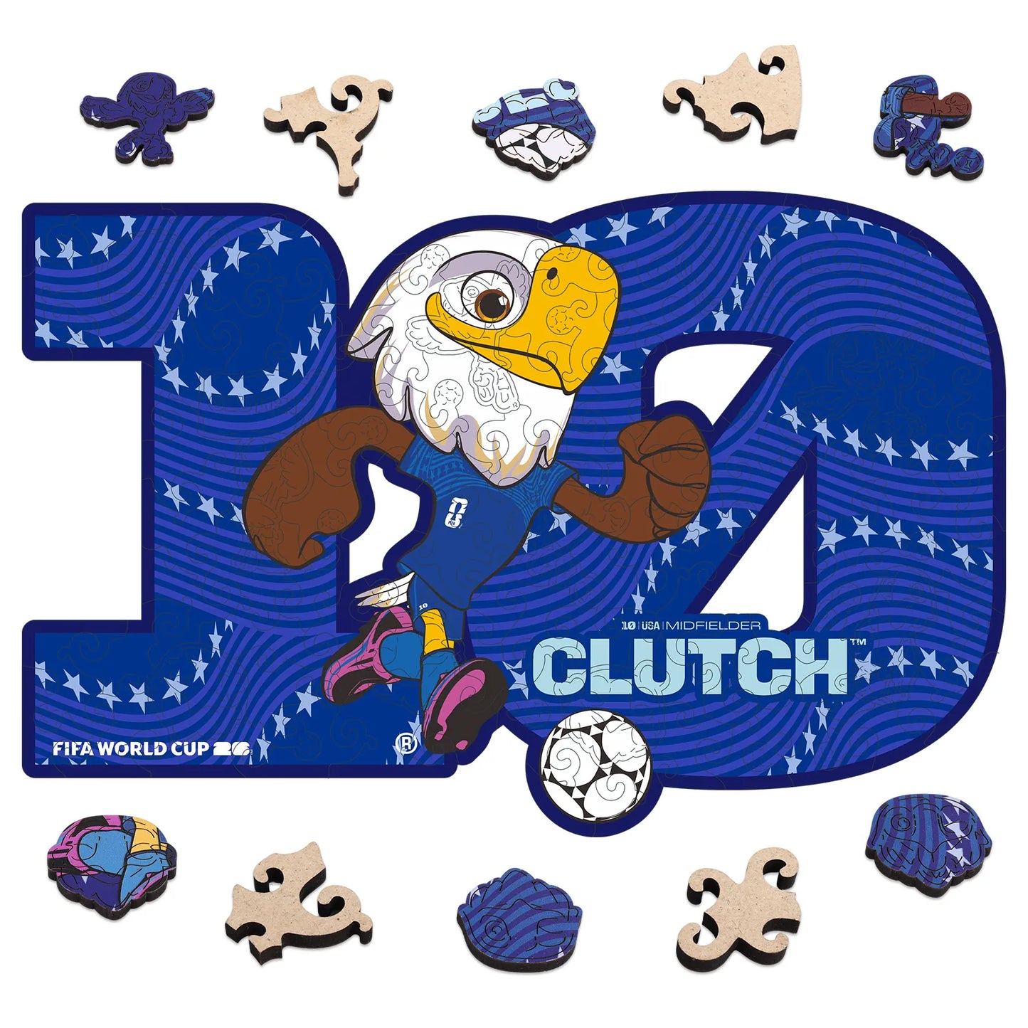 FIFA World Cup 2026 Clutch the Bald Eagle mascot wooden jigsaw puzzle – officially licensed