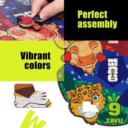 FIFA World Cup 2026 mascots wooden puzzle with laser-cut pieces