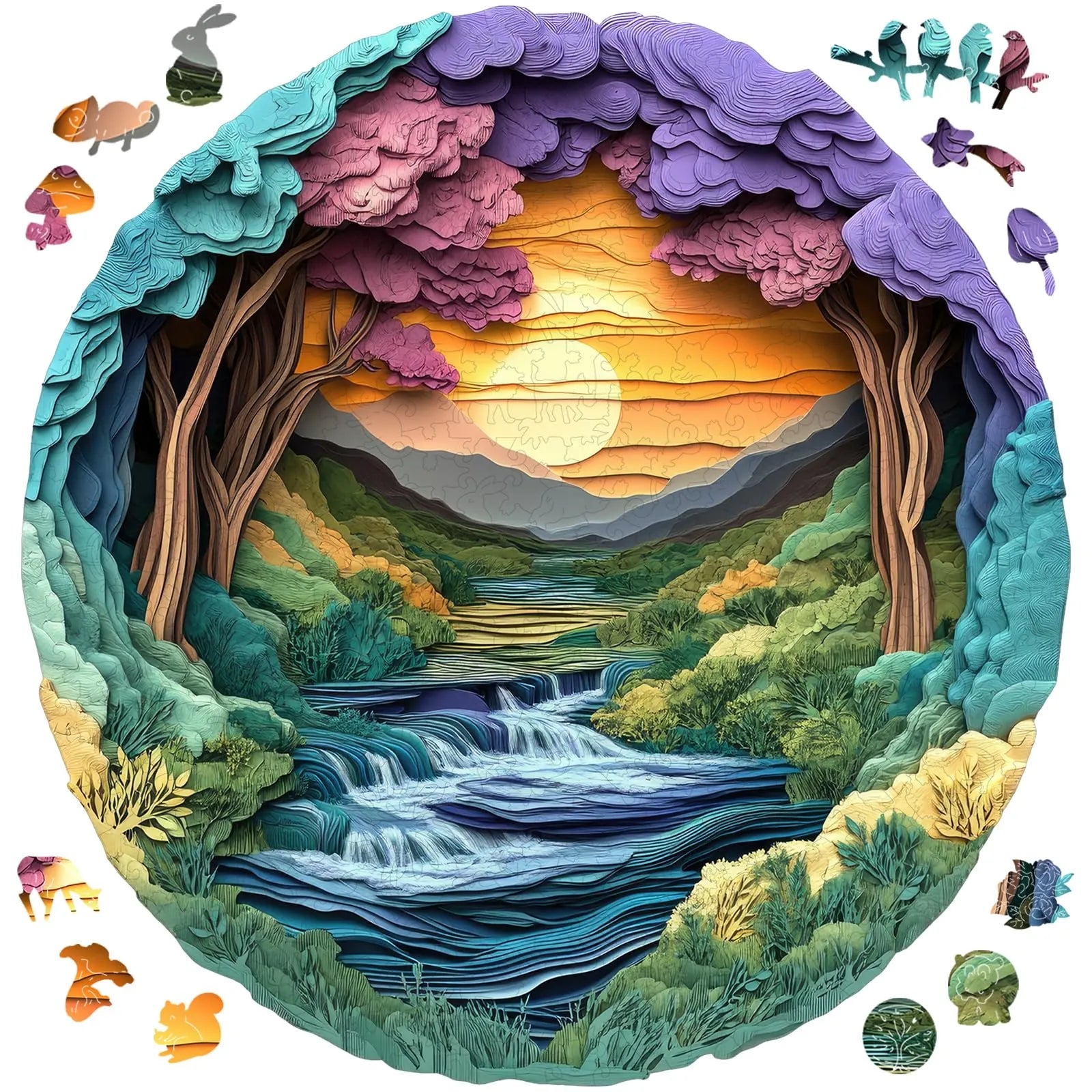 Nature landscape wooden jigsaw puzzle for adults with unique shaped pieces
