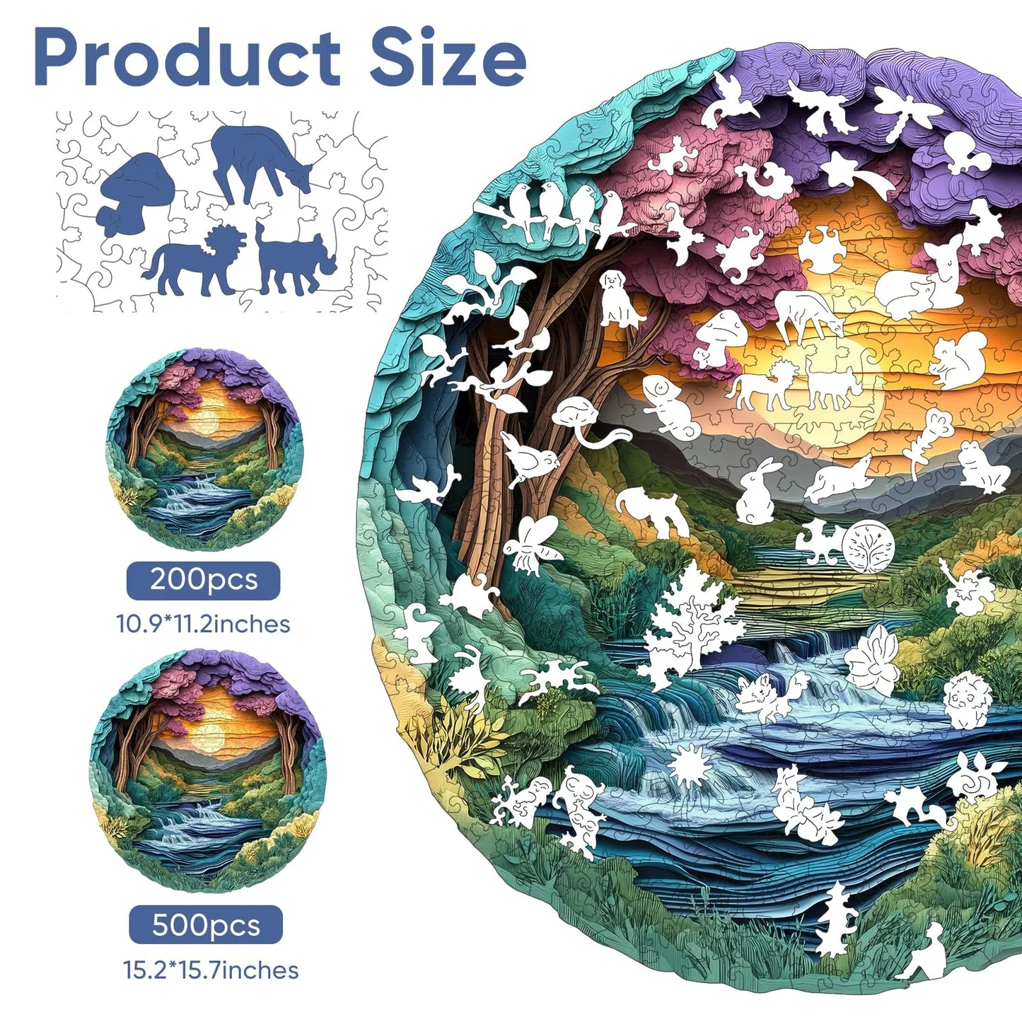 Whimsical wooden jigsaw puzzle – scenic nature landscape