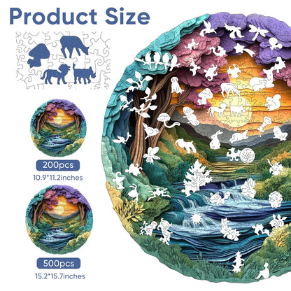 Whimsical wooden jigsaw puzzle – scenic nature landscape