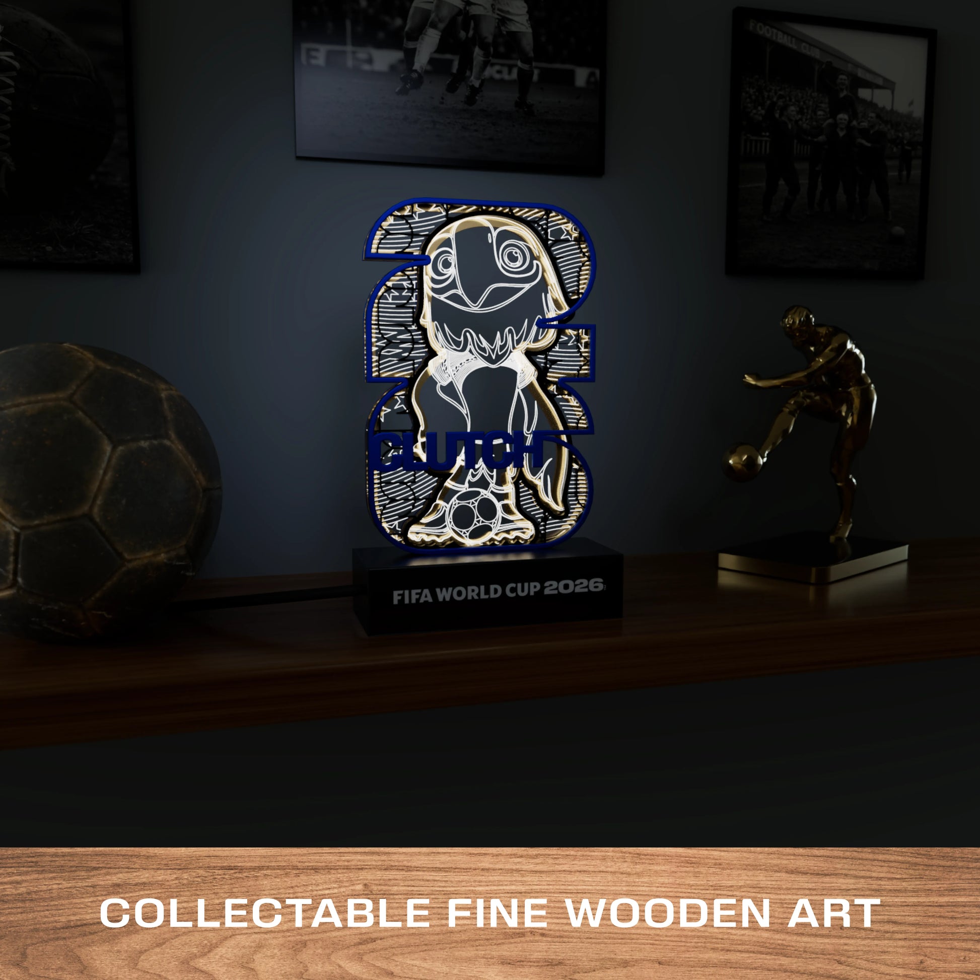 FIFA 2026 Clutch mascot wooden LED night light gift
