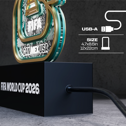 FIFA World Cup 2026 Mexico logo wooden LED lamp detail