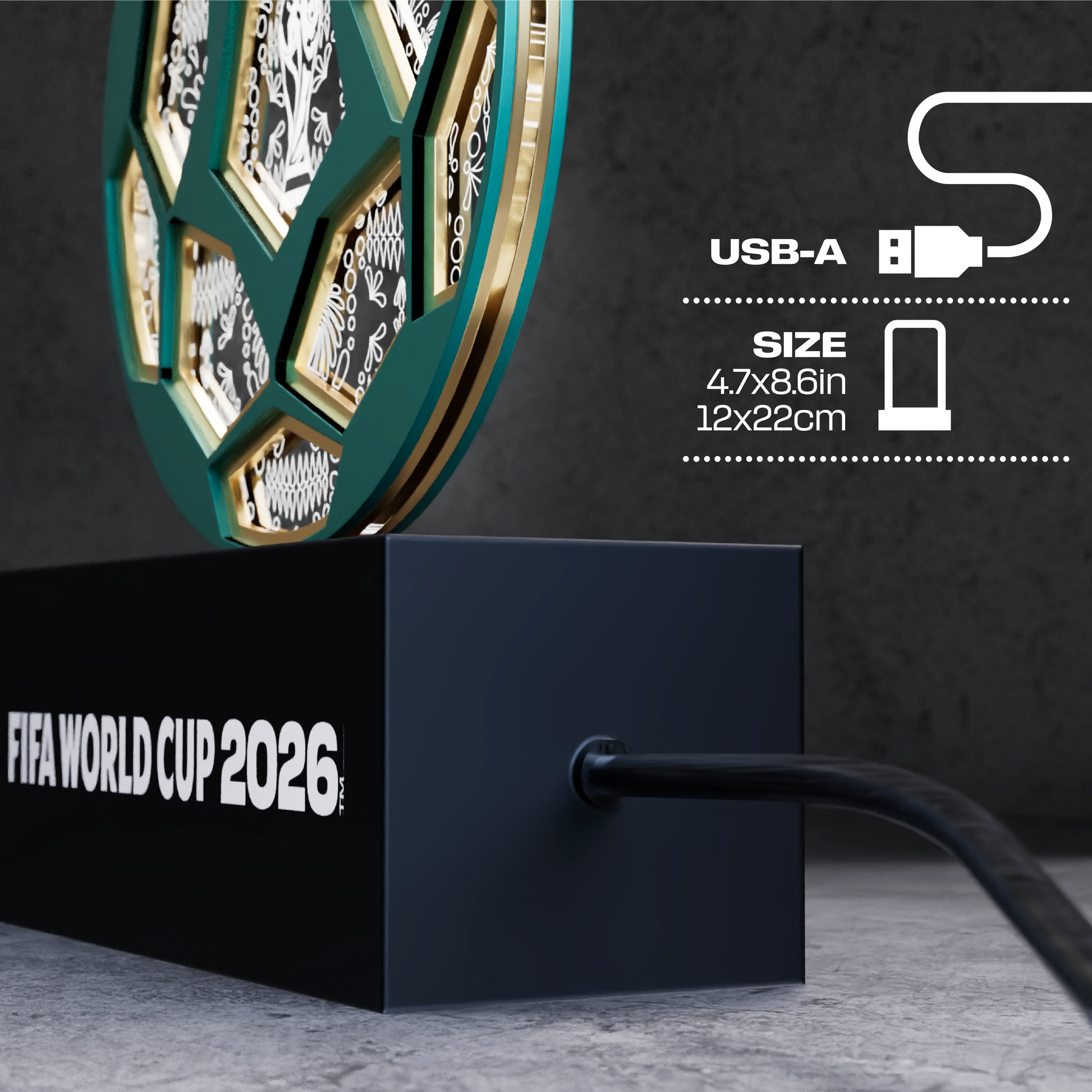 FIFA World Cup 2026 Mexico ball wooden LED lamp detail