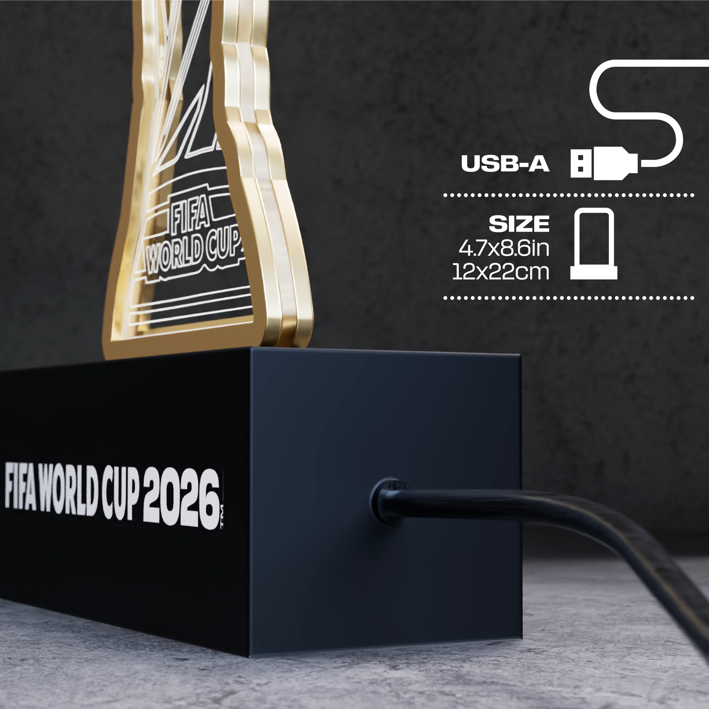 FIFA World Cup 2026 trophy wooden LED lamp detail