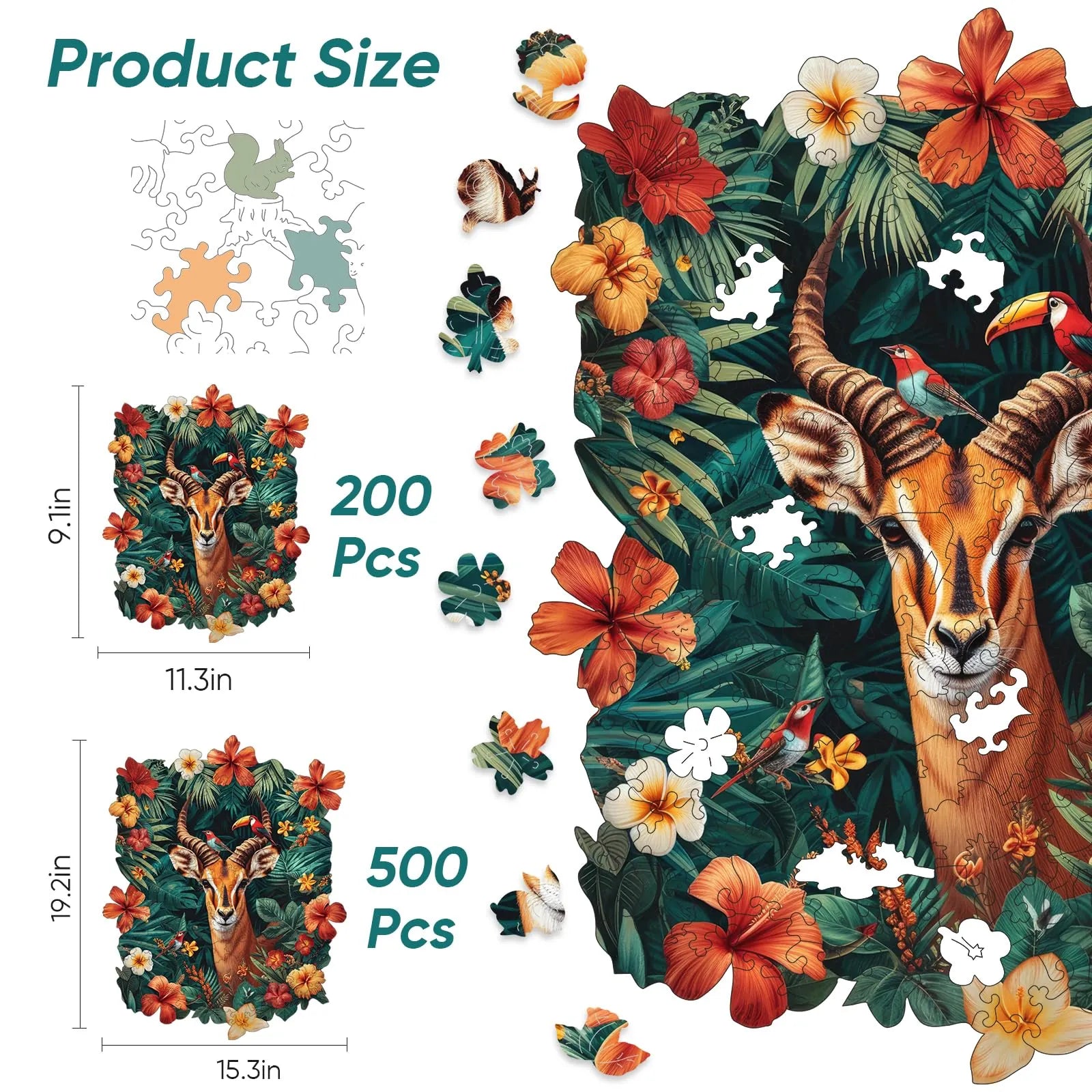 Whimsical wooden jigsaw puzzle – graceful antelope design