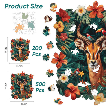Whimsical wooden jigsaw puzzle – graceful antelope design