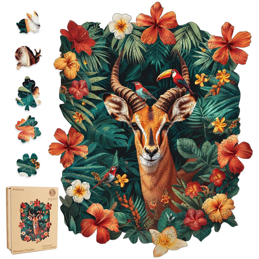 Antelope wooden jigsaw puzzle for adults with unique shaped pieces
