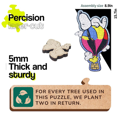 Wooden jigsaw puzzle gift – Snoopy Balloon Ride design