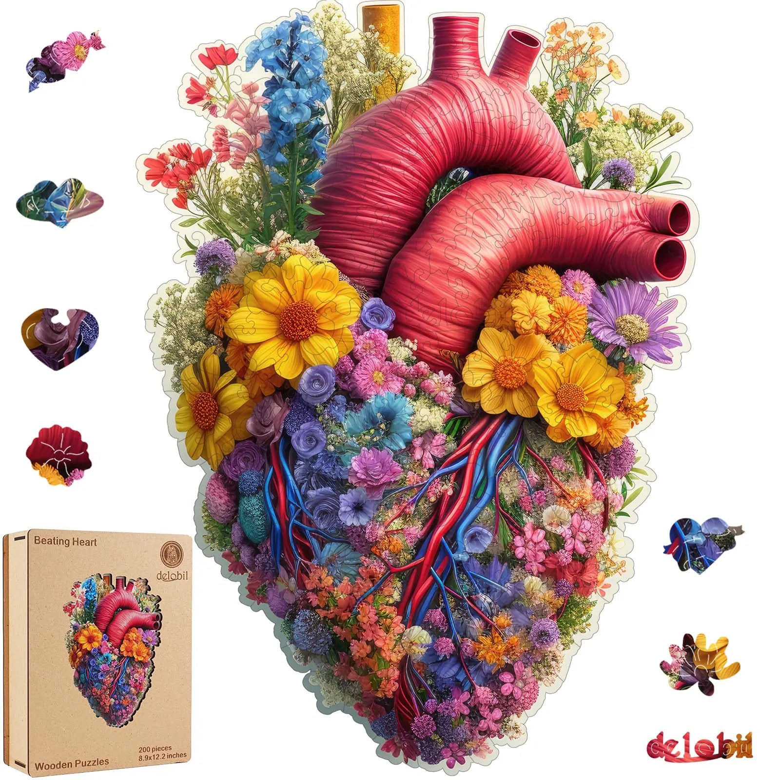 Beating heart wooden jigsaw puzzle for adults with unique shaped pieces