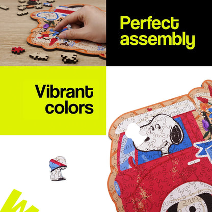 Snoopy Blooms on Wheels wooden puzzle with 5mm laser-cut pieces