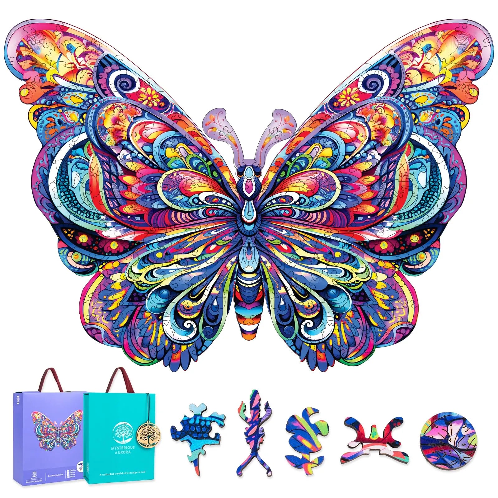 Butterfly wooden jigsaw puzzle for adults with unique shaped pieces