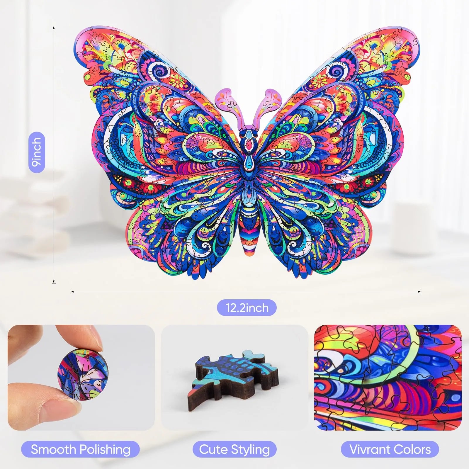Whimsical wooden jigsaw puzzle – graceful butterfly design