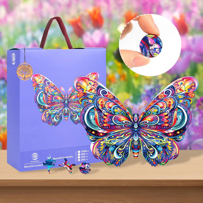 Butterfly wooden puzzle with laser-cut wood pieces