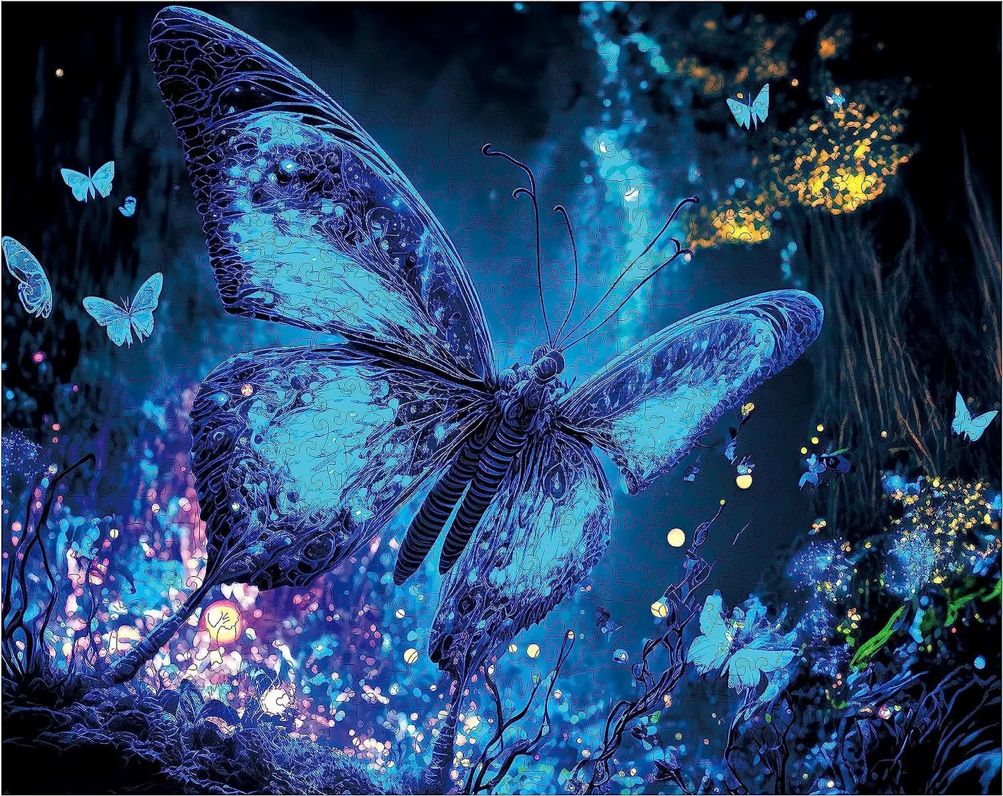 Fluorescent butterfly wooden jigsaw puzzle for adults with unique shaped pieces