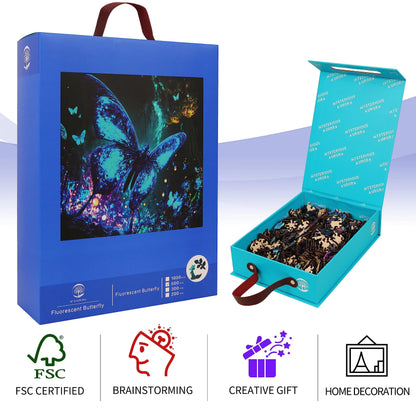 Fluorescent butterfly design wooden jigsaw puzzle for adults