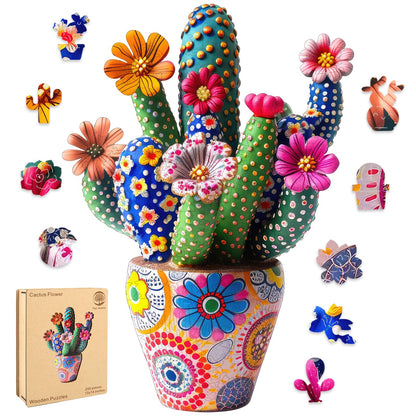 Cactus flower wooden jigsaw puzzle for adults with unique shaped pieces