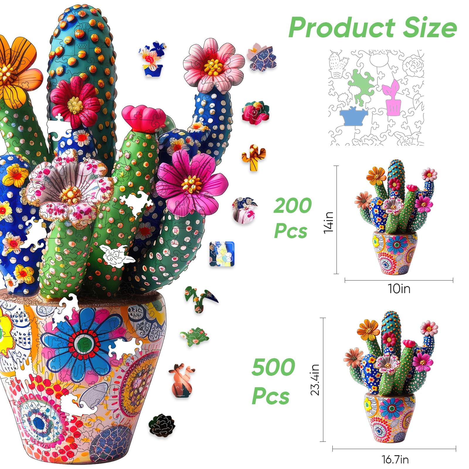 Cactus flower wooden puzzle with laser-cut wood pieces