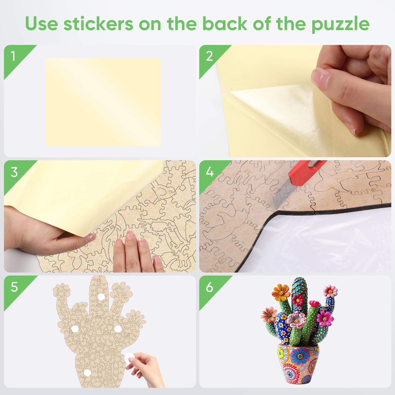 Cactus flower design wooden jigsaw puzzle for adults