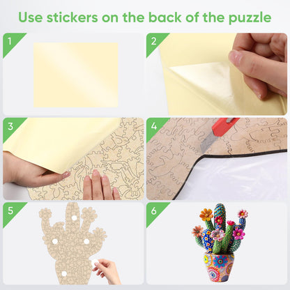 Cactus flower design wooden jigsaw puzzle for adults