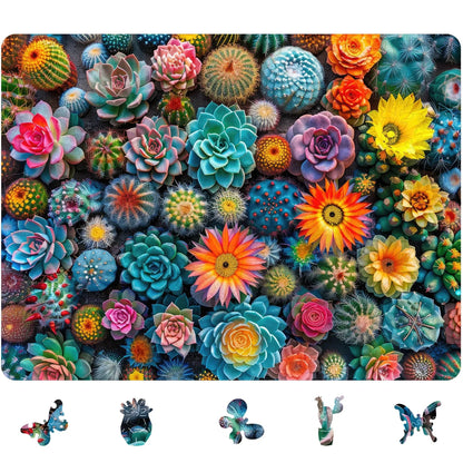 Cactus world wooden jigsaw puzzle for adults with unique shaped pieces