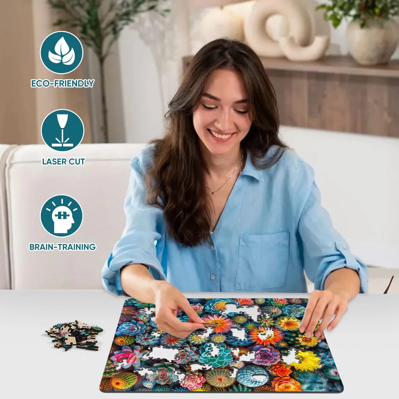 Cactus world wood puzzle for adults – 300 and 500 piece options