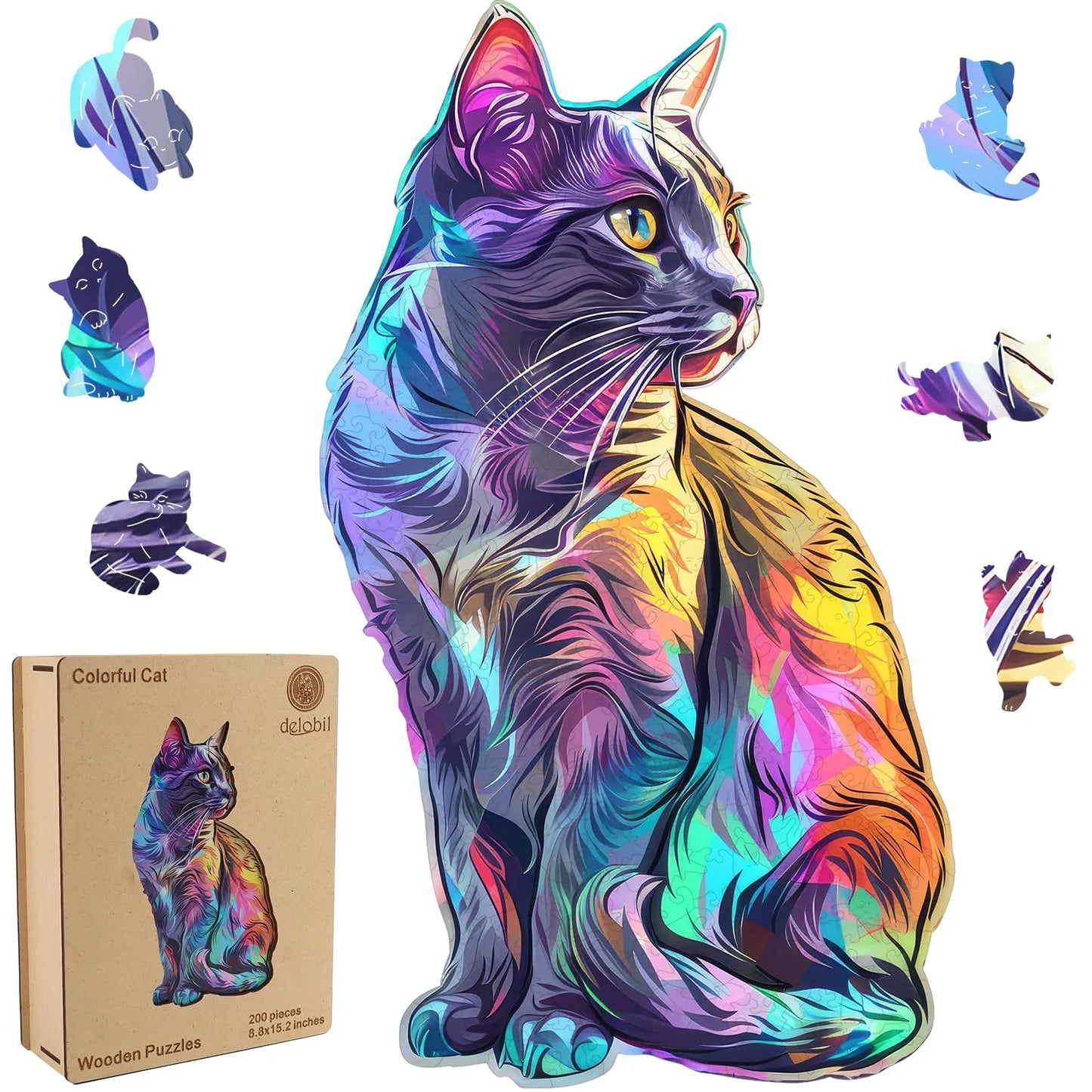 Cat wooden jigsaw puzzle for adults with unique shaped pieces