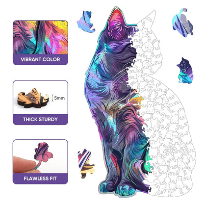 Cat wooden puzzle with laser-cut wood pieces