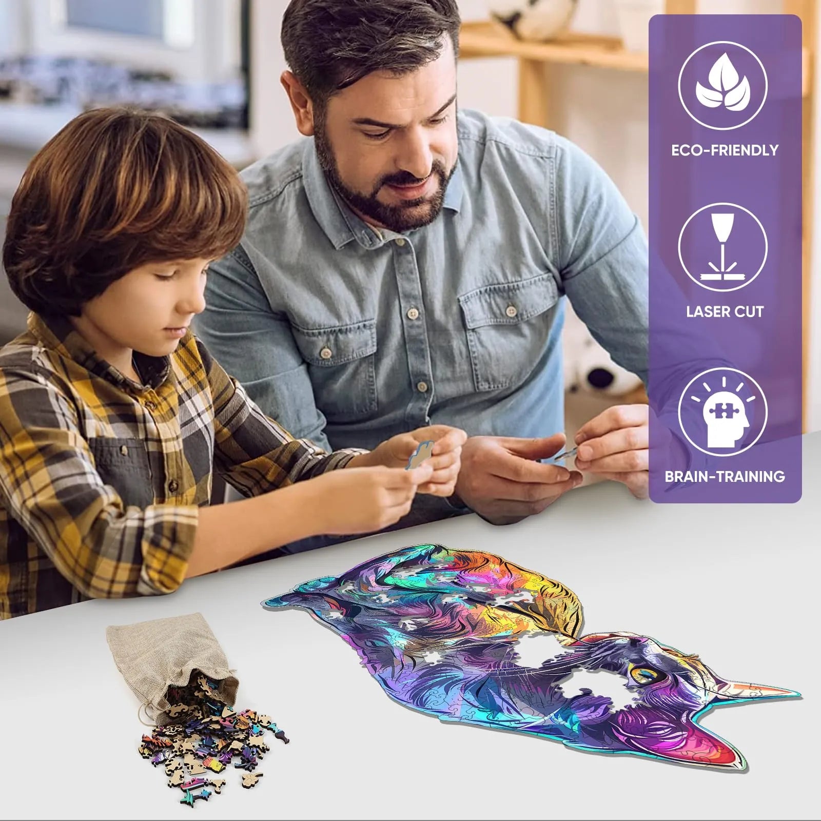 Cat wood puzzle for adults – 200 and 500 piece options