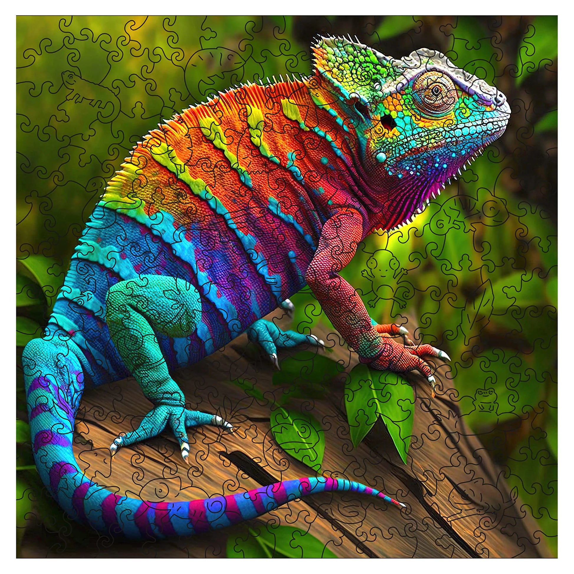Chameleon wooden jigsaw puzzle for adults with unique shaped pieces